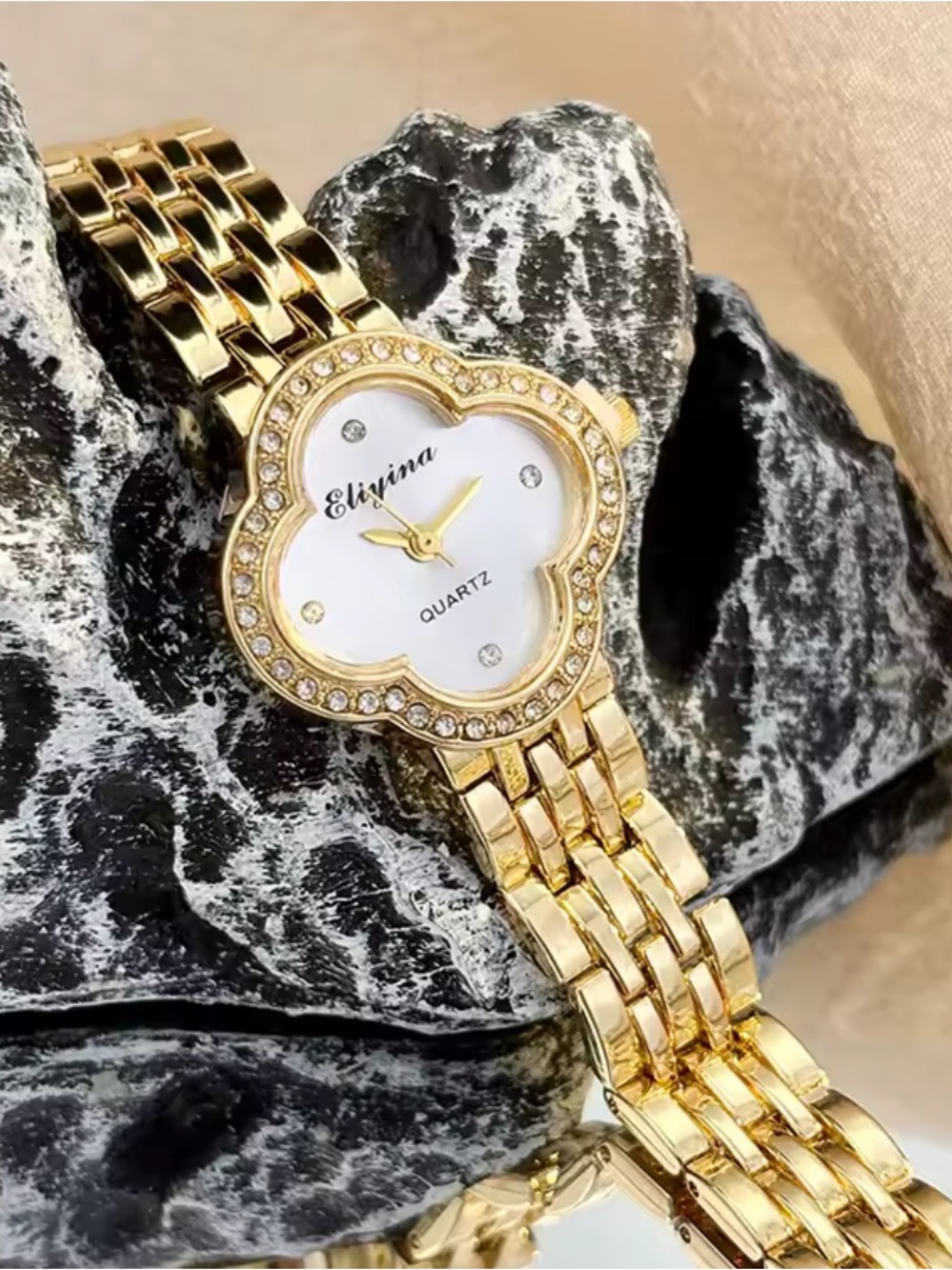 New Gold-Tone Crystal-Trim Women's Bracelet Watch